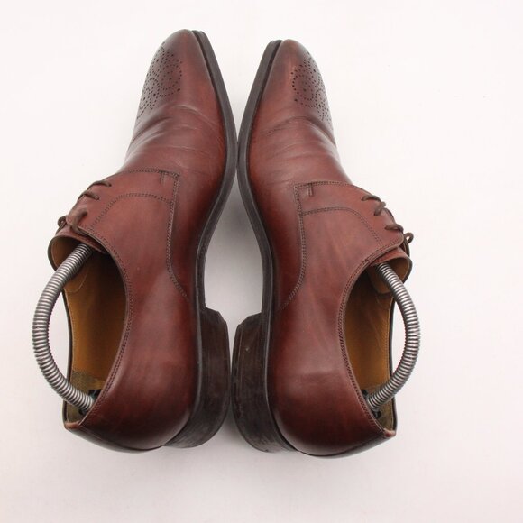 Magnanni Saks Fifth Avenue Men's 8.5 M Derby Shoes Brown Leather Medallion Toe - Picture 6 of 13
